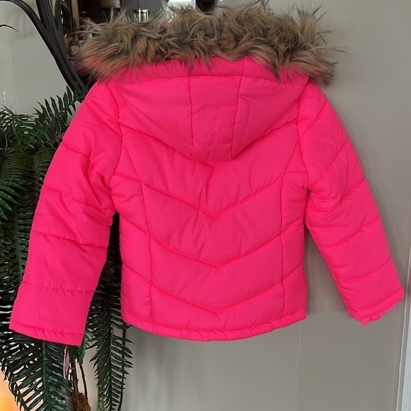 Brand New SO Bright Neon Pink Zip Up Winter Jacket Hooded Puffer Faux Fur Trim - Picture 9 of 15